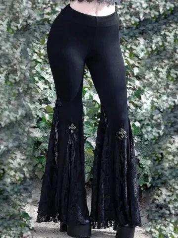 Gothic Sexy Lace Panel Flared Pants