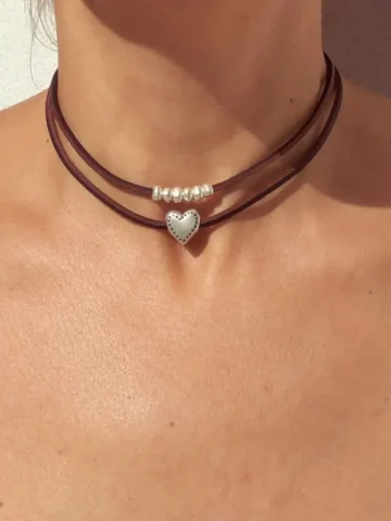 Gothic Women'S Fashion Boho Double Layer Heart Beaded Leather String Necklace