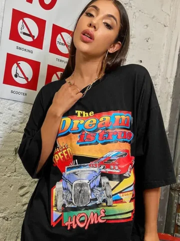 Punk Gothic Style Women short Sleeve Graphic Printed Loose T-Shirt