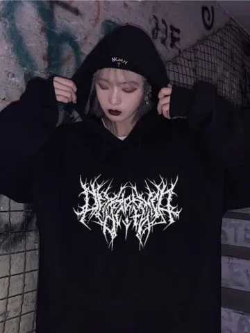 Gothic Oversized Hoodie Long Sleeve Women Hip Hop Retro Pocket Hoodie
