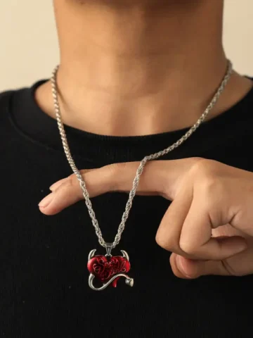 Men Gothic Dark Style Drip Oil Letter Heart Shape Pendant Halloween Necklace