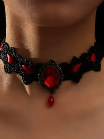 Women Fashion Personality Halloween Gothic Lace Jewel Necklace