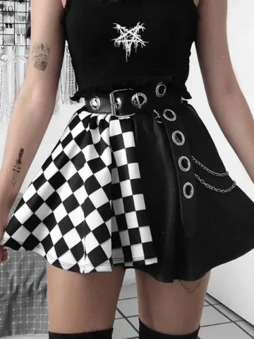 S-L Women Gothic Patchwork Color Blocking Plaid Prined Skirts