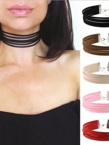 Women Gothic Solid Color Velvet Multilayer Choker Necklace