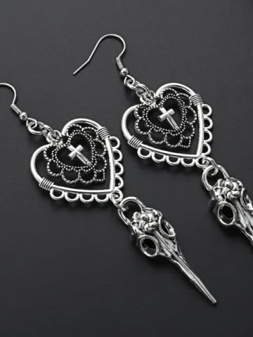 Women Gothic Cross Heart Shaped Design Drop Earrings