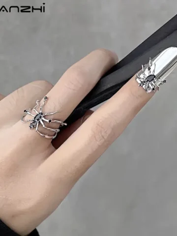 Women Punk Gothic Rhinestone Decoration Spider Shaped S925 Silver Ring