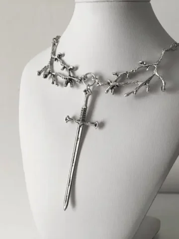 Unisex Gothic Tree Branch And Cross Design Pendant Necklace