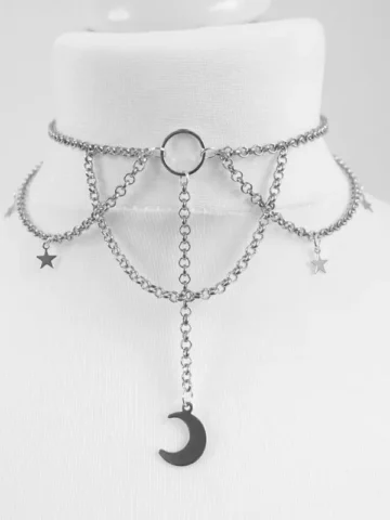Women Gothic Crescent Moon And Stars Pendant Multilayer Necklace