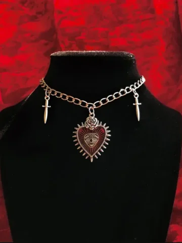 Women Gothic Heart Devil Eye Cross Pendant Alloy Necklace