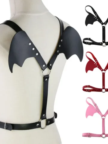 Women Punk Gothic Wings Shaped Solid Color PU Belt