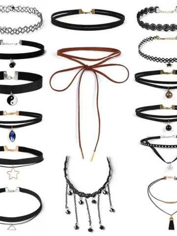 Gothic Geometric Pendant Decorative Hollow Design Lace Choker Necklace