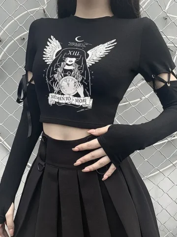 S-L Women Gothic Long Sleeve Patchwork Top
