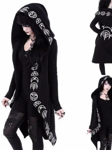 S-5XL Halloween Women Gothic Long Sleeve Hoodie Coat