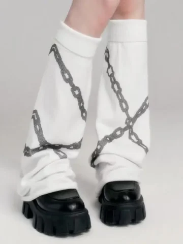 Gothic Chain-Print Knitted Socks Cover
