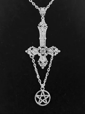 Gothic Vintage Cross Pendant Pentagram Decorative Alloy Necklace